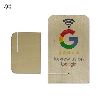 Настроенный лазерный логотип QR-код NTAG213 Деревянный стенд для карт отзывов Google NFC Карты отзывов Google